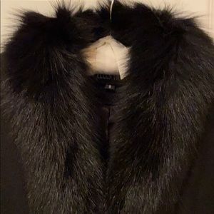 Ellen Tracy blue fox trimmed full-length wool coat